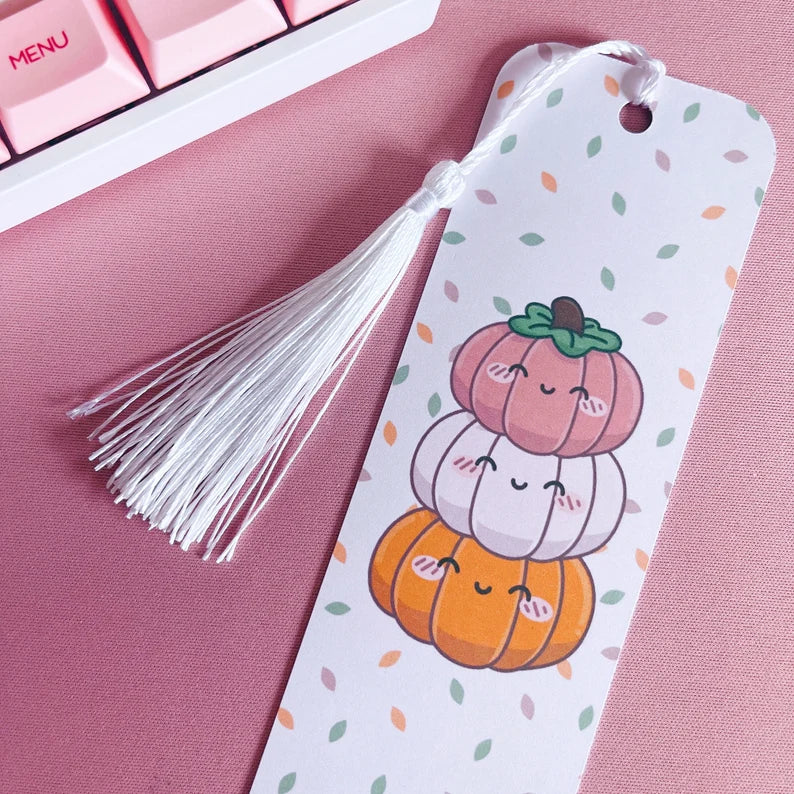 Kawaii Pumpkin Reversible Handmade Bookmark