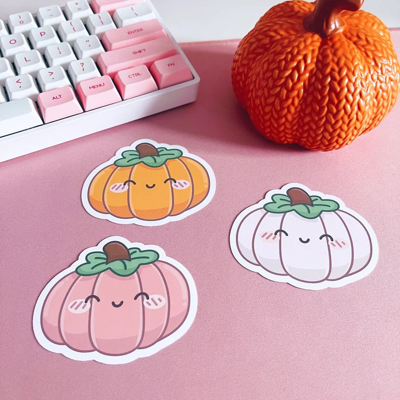 White Kawaii Pumpkin Vinyl Sticker