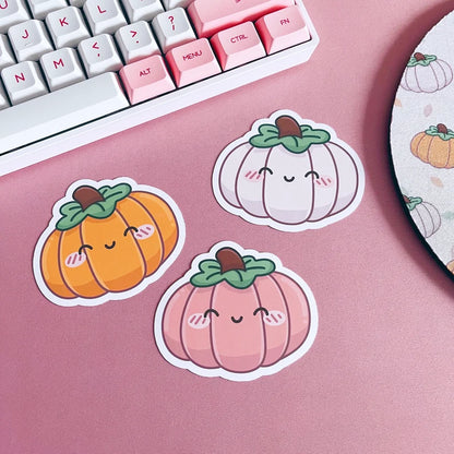 White Kawaii Pumpkin Vinyl Sticker