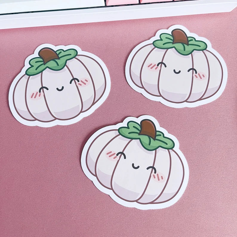 White Kawaii Pumpkin Vinyl Sticker