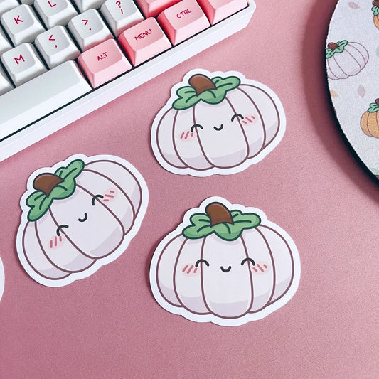 White Kawaii Pumpkin Vinyl Sticker
