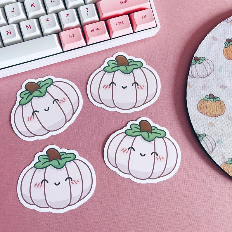 White Kawaii Pumpkin Vinyl Sticker