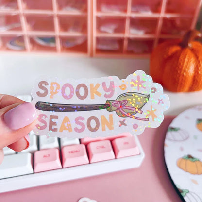 Holographic Glitter Spooky Season Broomstick Vinyl Sticker