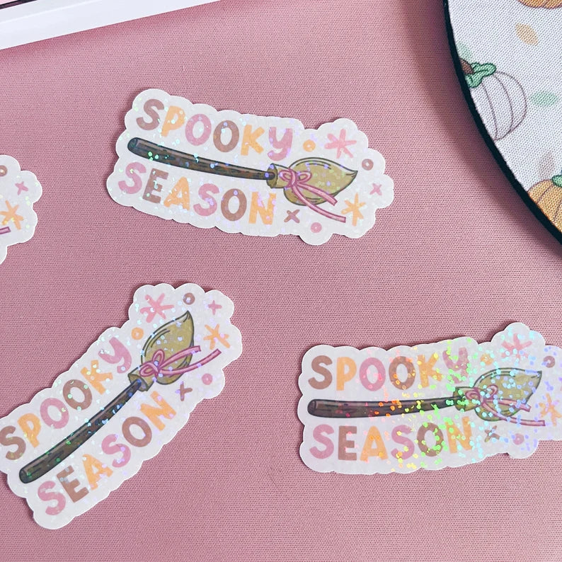 Holographic Glitter Spooky Season Broomstick Vinyl Sticker
