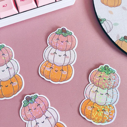 Holographic Glitter Pumpkins Stack Vinyl Sticker