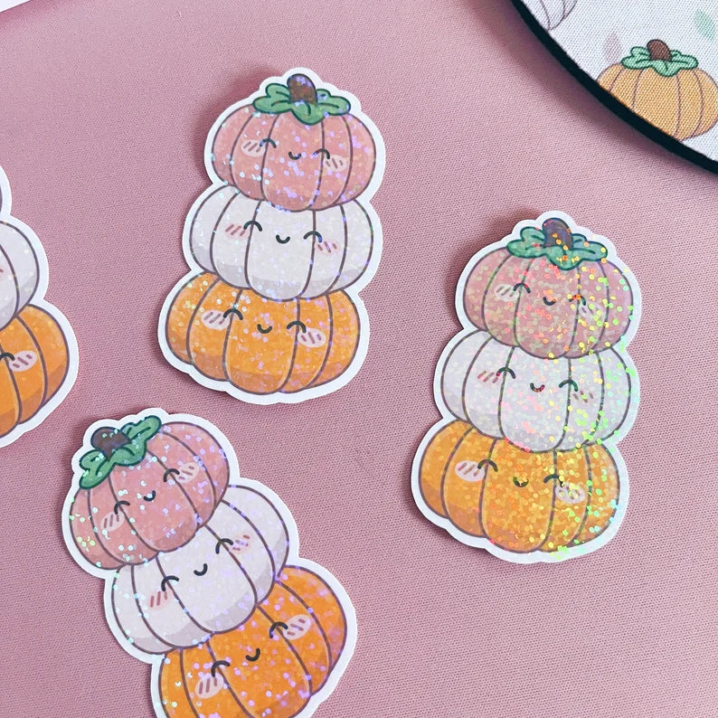 Holographic Glitter Pumpkins Stack Vinyl Sticker