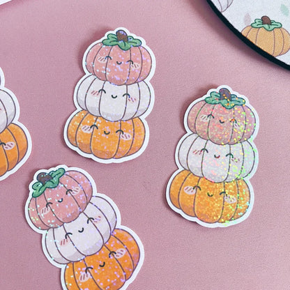 Holographic Glitter Pumpkins Stack Vinyl Sticker