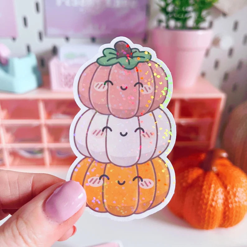 Holographic Glitter Pumpkins Stack Vinyl Sticker