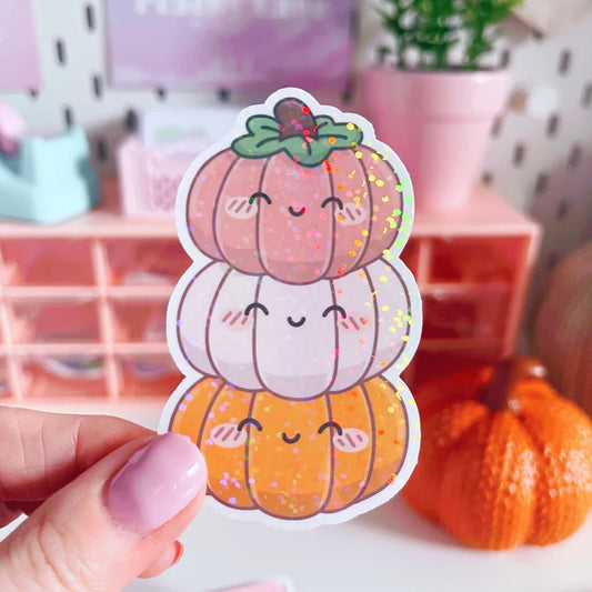 Holographic Glitter Pumpkins Stack Vinyl Sticker