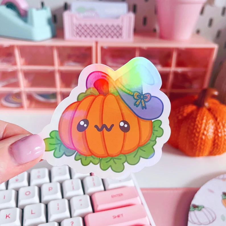 Spooky Pumpkin Holographic Overlay Vinyl Sticker