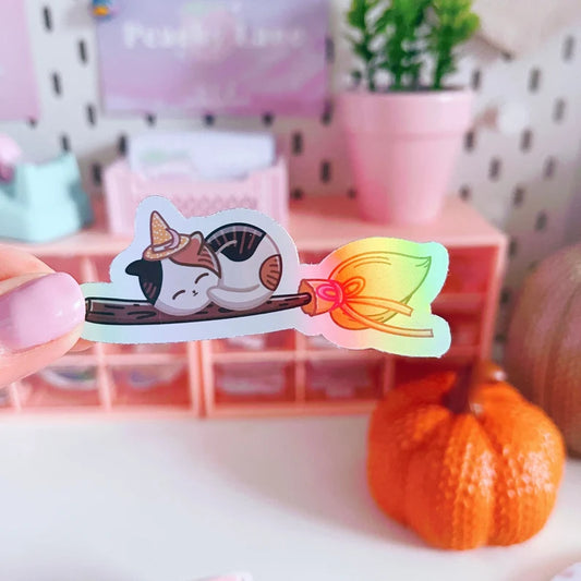 Holographic Witchy Cat Vinyl Sticker
