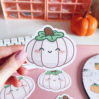 White Kawaii Pumpkin Vinyl Sticker