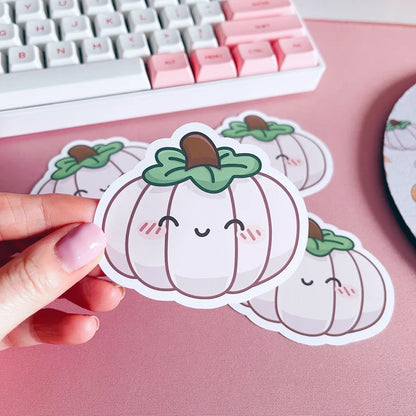 White Kawaii Pumpkin Vinyl Sticker