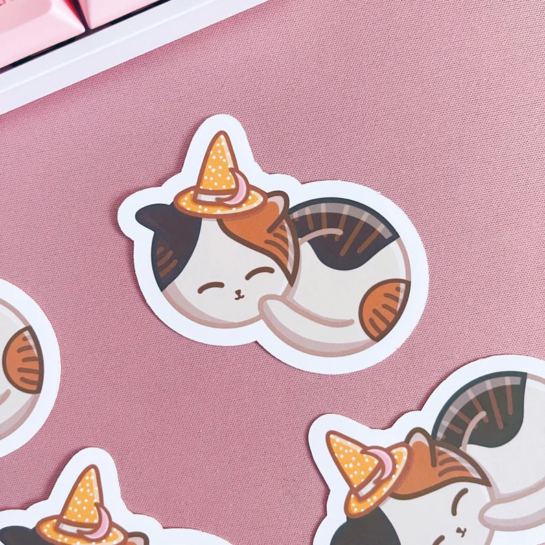Sleeping Witchy Cat Vinyl Sticker
