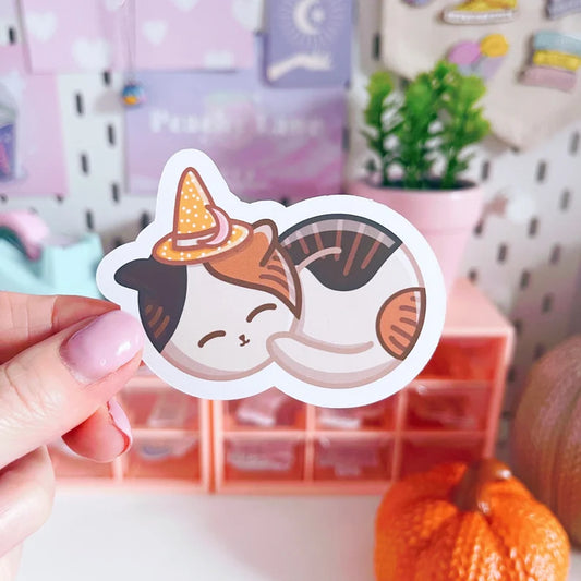 Sleeping Witchy Cat Vinyl Sticker