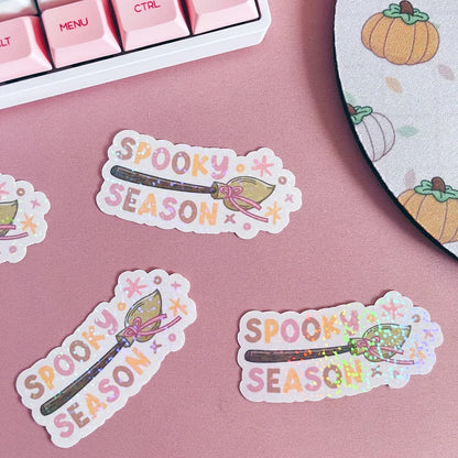 Holographic Glitter Spooky Season Broomstick Vinyl Sticker