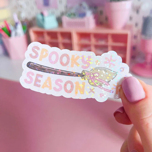 Holographic Glitter Spooky Season Broomstick Vinyl Sticker