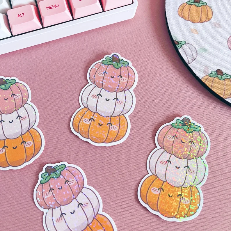 Holographic Glitter Pumpkins Stack Vinyl Sticker