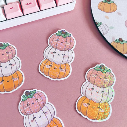 Holographic Glitter Pumpkins Stack Vinyl Sticker