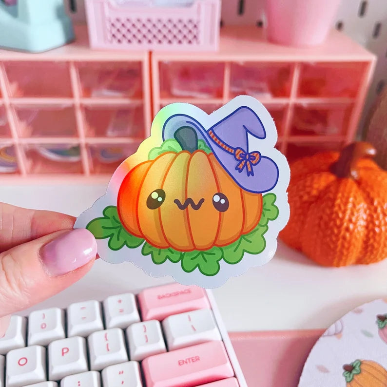 Holographic Spooky Pumpkin Vinyl Sticker