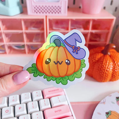 Holographic Spooky Pumpkin Vinyl Sticker