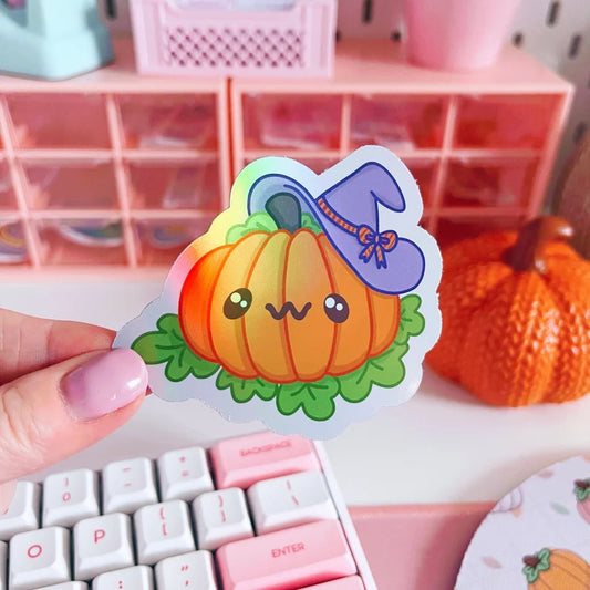 Holographic Spooky Pumpkin Vinyl Sticker