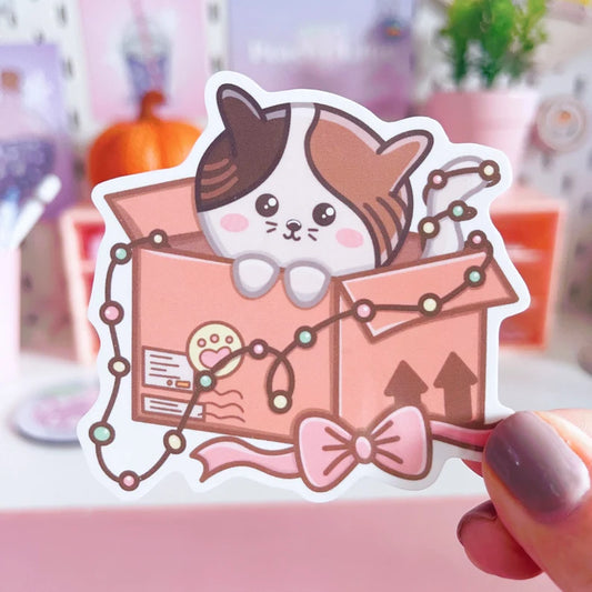 Cat in Box Festive Vinyl Sticker