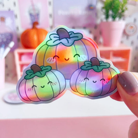 Holographic Pumpkins Trio Vinyl Sticker