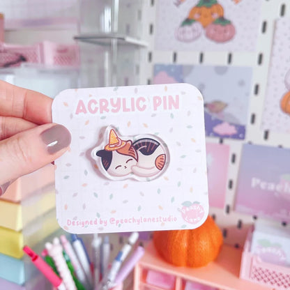 Sleepy Witchy Cat Acrylic Pin