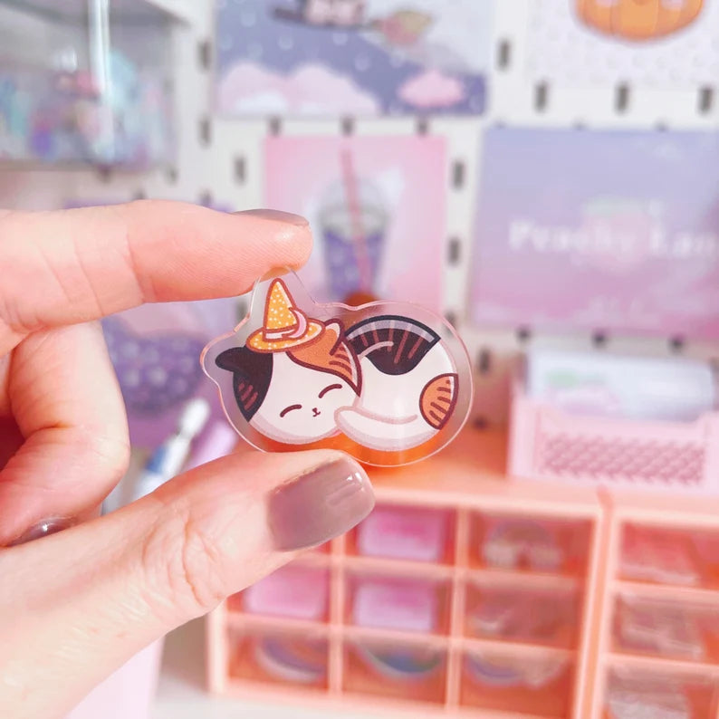 Sleepy Witchy Cat Acrylic Pin