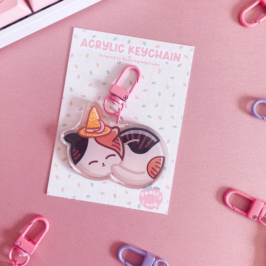 Sleepy Witchy Cat Glitter Acrylic Keychain