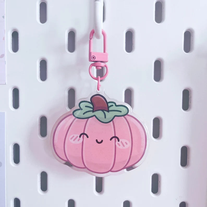 Pink Kawaii Pumpkin Glitter Acrylic Keychain