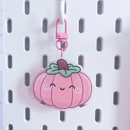 Pink Kawaii Pumpkin Glitter Acrylic Keychain