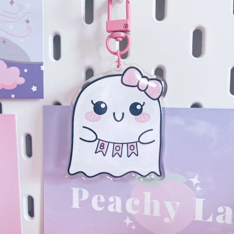 Kawaii Ghost Boo Glitter Acrylic Keychain