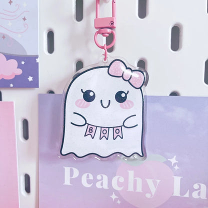 Kawaii Ghost Boo Glitter Acrylic Keychain