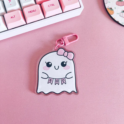 Kawaii Ghost Boo Glitter Acrylic Keychain