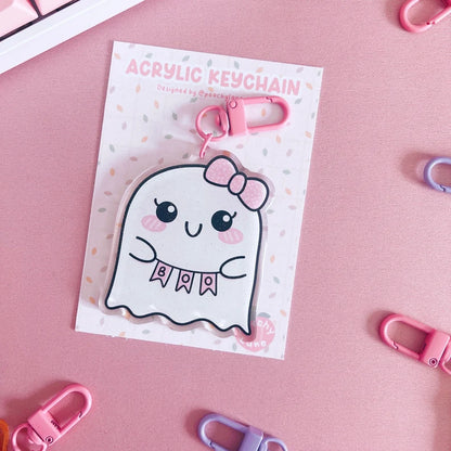 Kawaii Ghost Boo Glitter Acrylic Keychain