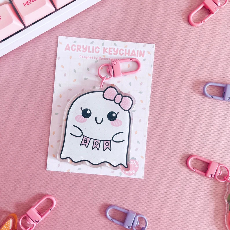 Kawaii Ghost Boo Glitter Acrylic Keychain