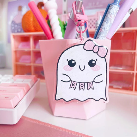 Kawaii Ghost Boo Glitter Acrylic Keychain
