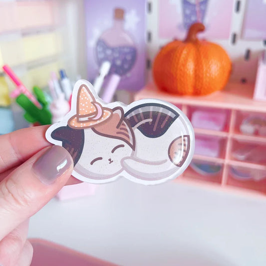 Sleepy Cat Glitter Acrylic Magnet