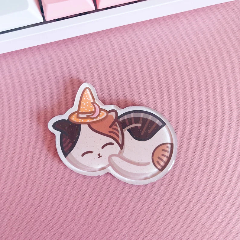 Sleepy Cat Glitter Acrylic Magnet