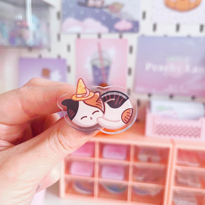 Sleepy Witchy Cat Acrylic Pin