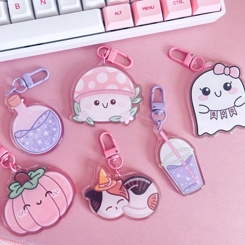 Kawaii Ghost Boo Glitter Acrylic Keychain