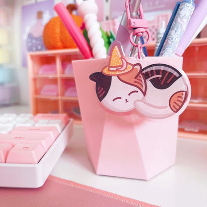 Sleepy Witchy Cat Glitter Acrylic Keychain