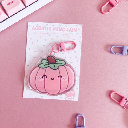 Pink Kawaii Pumpkin Glitter Acrylic Keychain