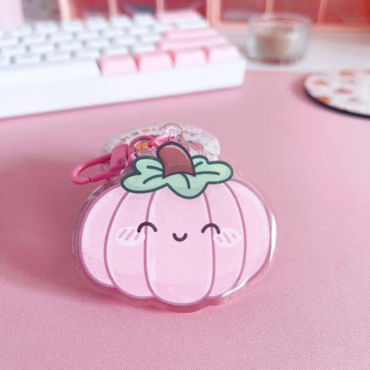 Pink Kawaii Pumpkin Glitter Acrylic Keychain