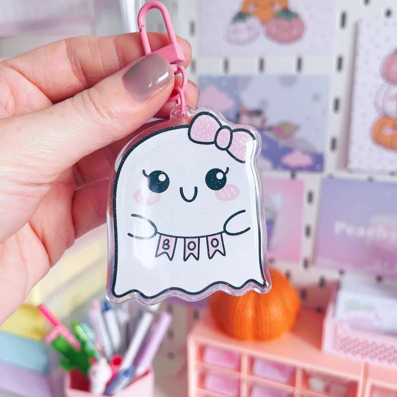 Kawaii Ghost Boo Glitter Acrylic Keychain