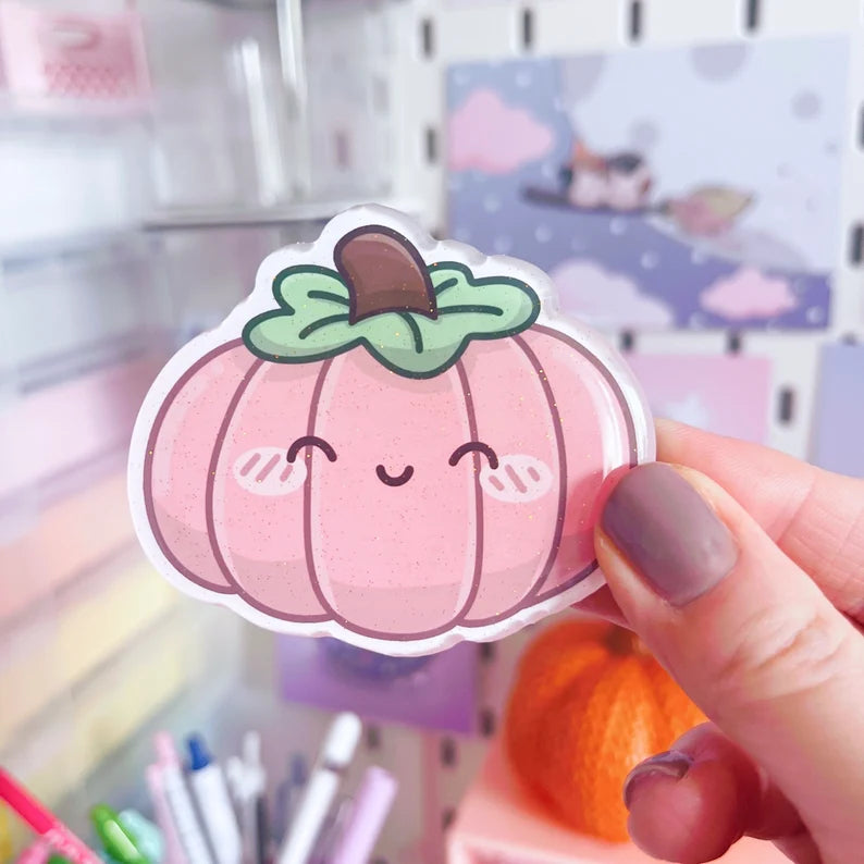 Pink Pumpkin Glitter Acrylic Magnet