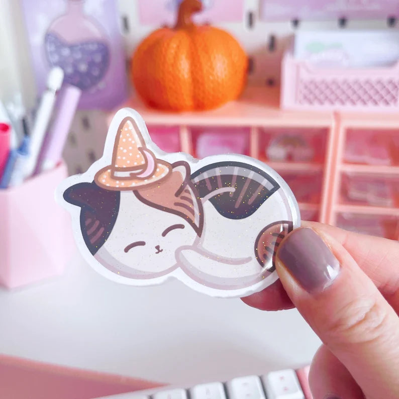 Sleepy Cat Glitter Acrylic Magnet