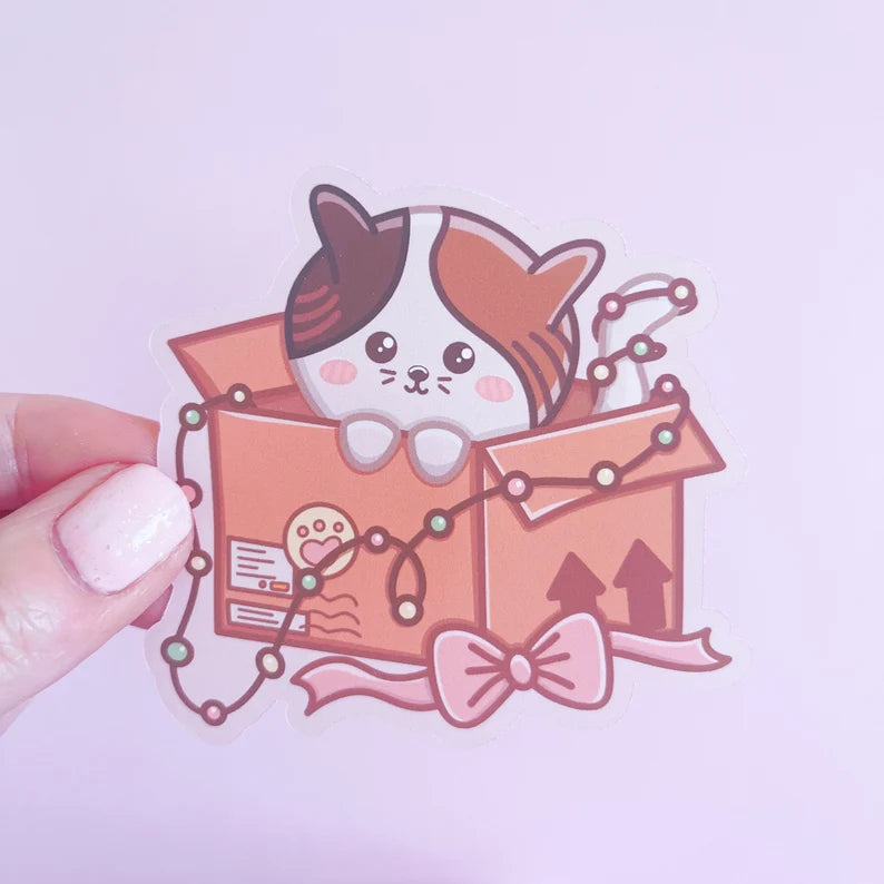 Cat in Box Festive Vinyl Sticker